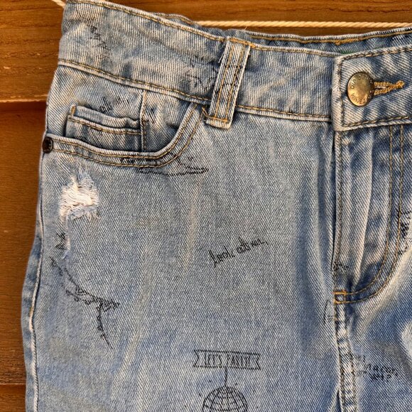 Dip Denim Adjustable Waist Skirt M (8-10) Girls Blue With Printed Graphics & Dis - Picture 7 of 14